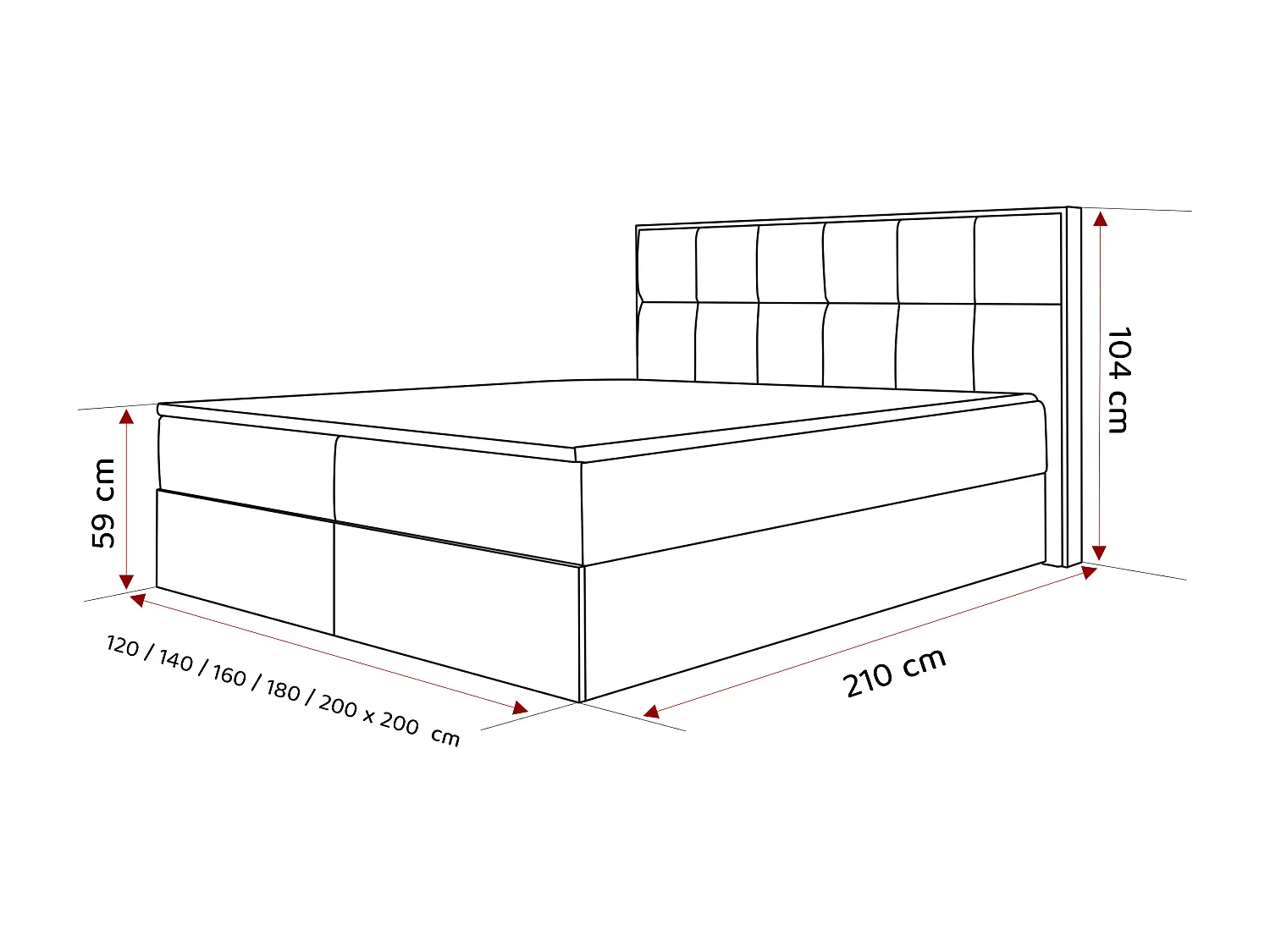Lit continental rembourré avec surmatelas, crème - 180x200 - LAVIO II