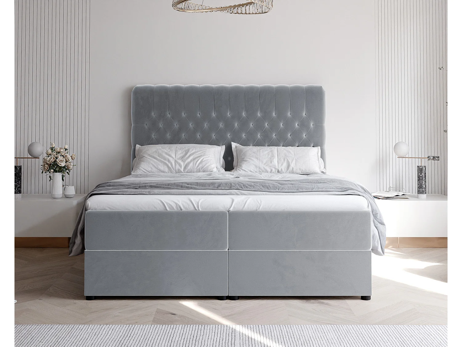 Lit continental rembourré avec matelas, gris - 120x200