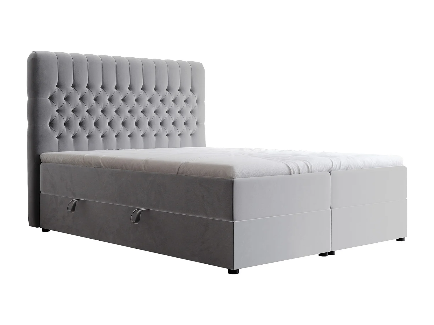 Lit continental rembourré avec matelas, gris clair - 140x200