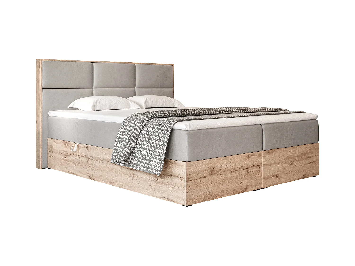 Lit continental rembourré avec surmatelas, gris clair - 200x200 - LAVIO
