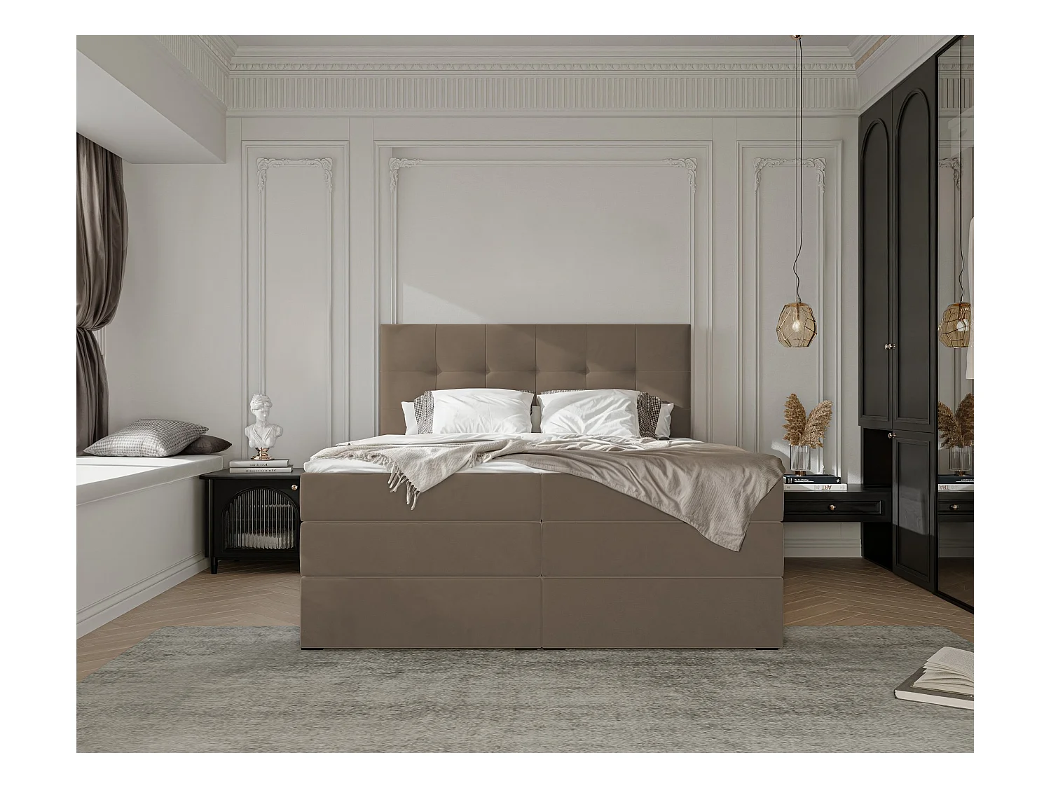 Lit continental rembourré avec surmatelas, marron - 120x200 - AZARIO