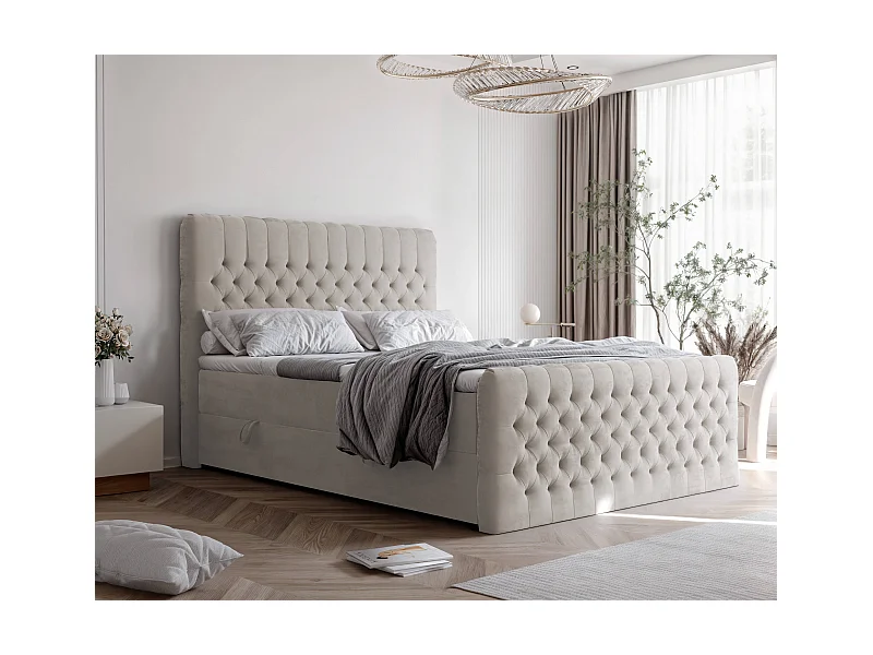 Lit continental rembourré avec matelas, beige - 180x200