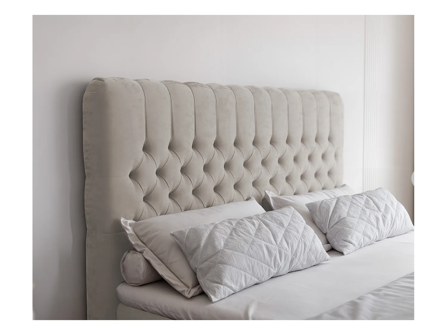 Lit continental rembourré avec matelas, beige - 180x200