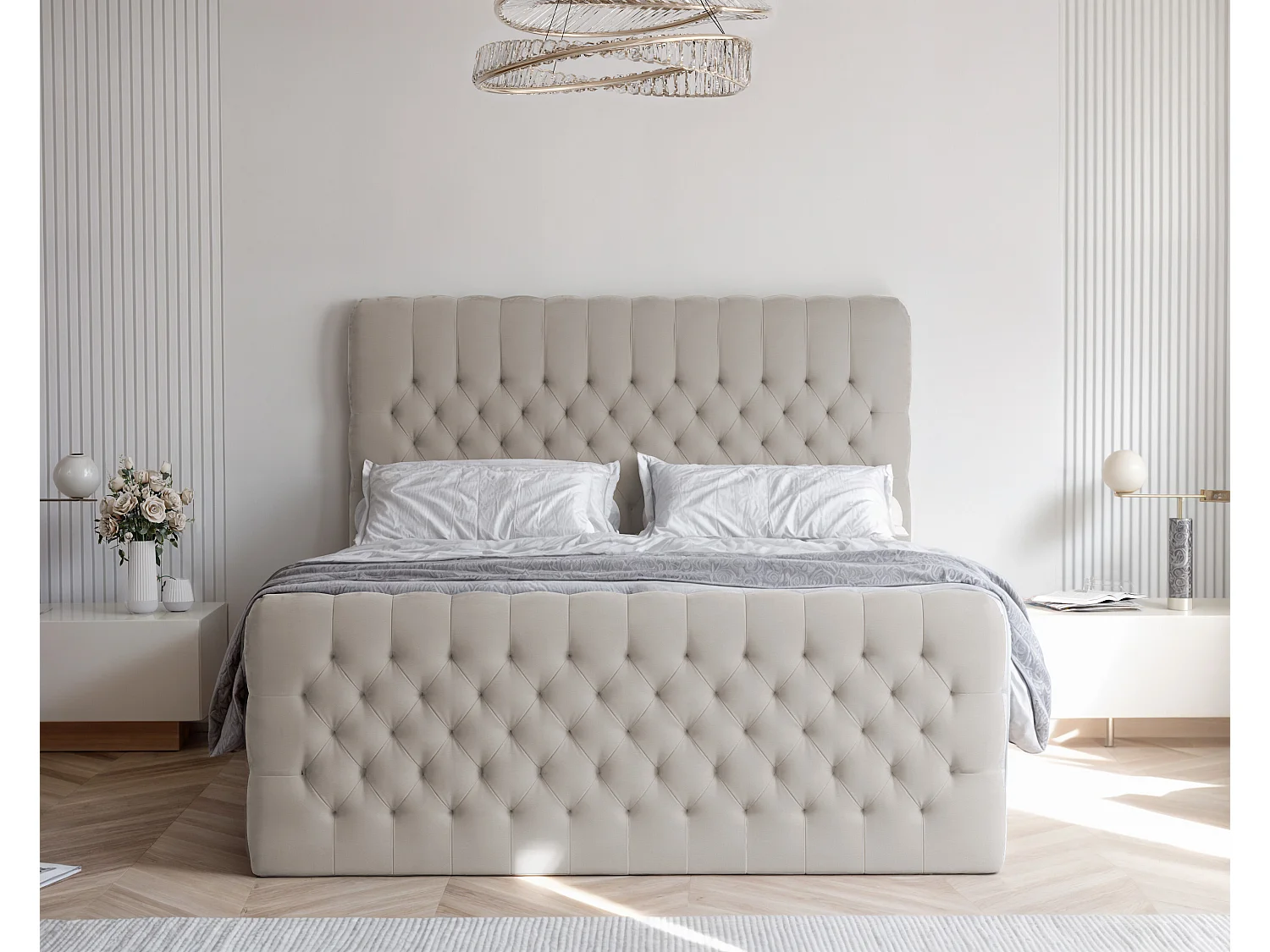 Lit continental rembourré avec matelas, beige - 180x200