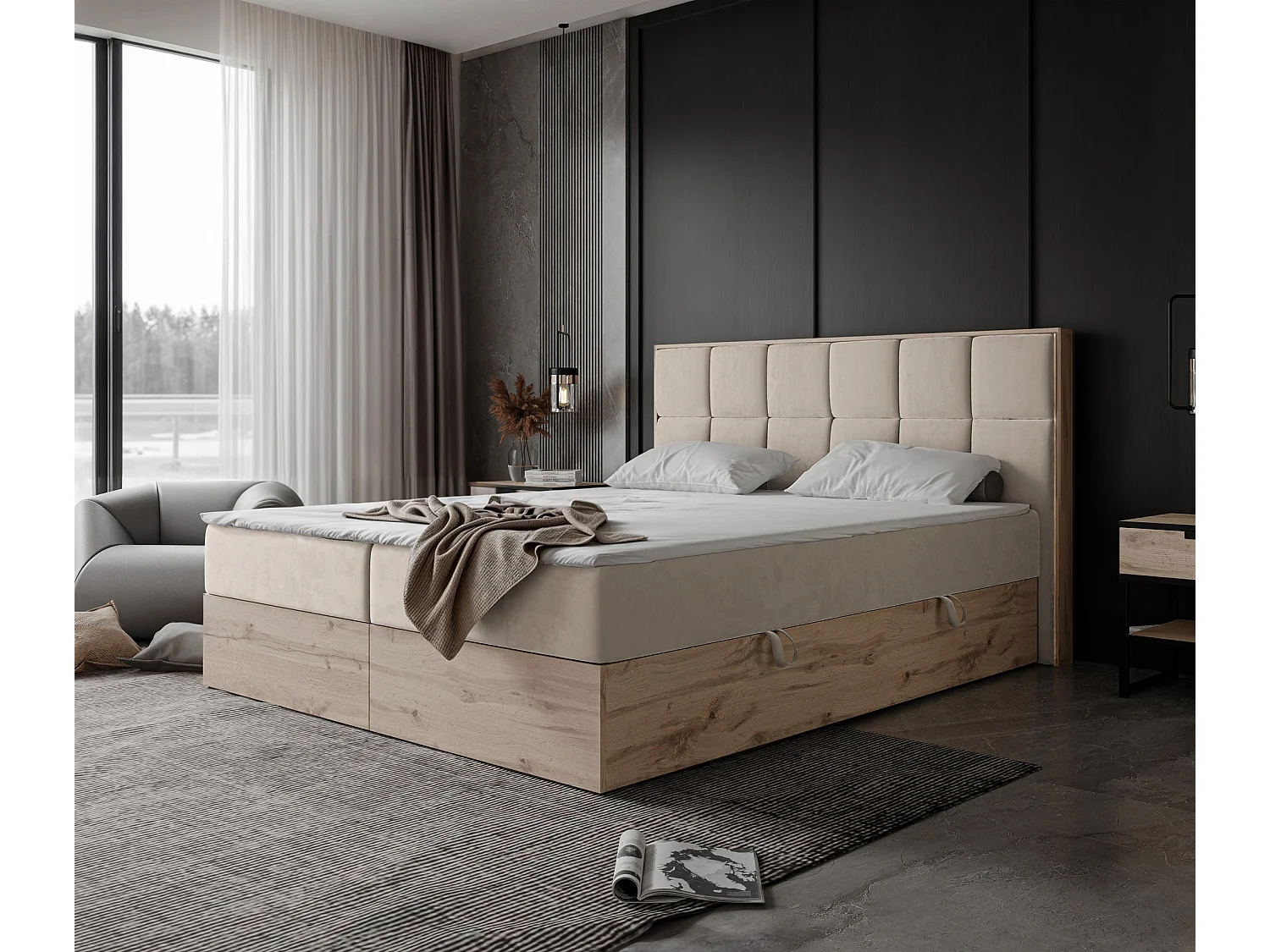 Lit continental rembourré avec surmatelas, beige - 120x200 - LAVIO II