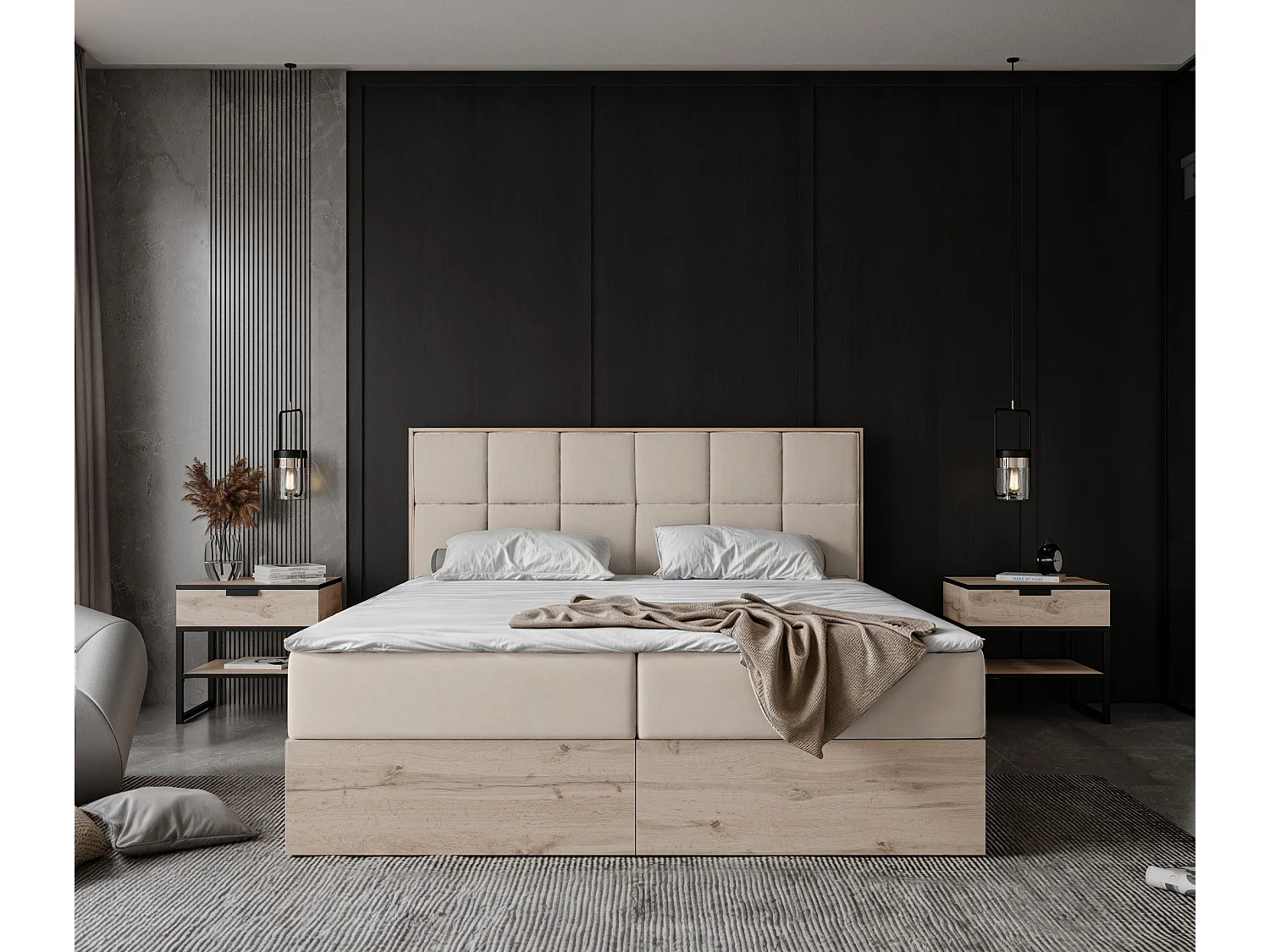 Lit continental rembourré avec surmatelas, beige - 120x200 - LAVIO II