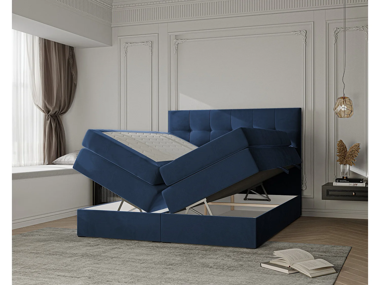 Lit continental rembourré avec surmatelas, bleu - 120x200 - AZARIO