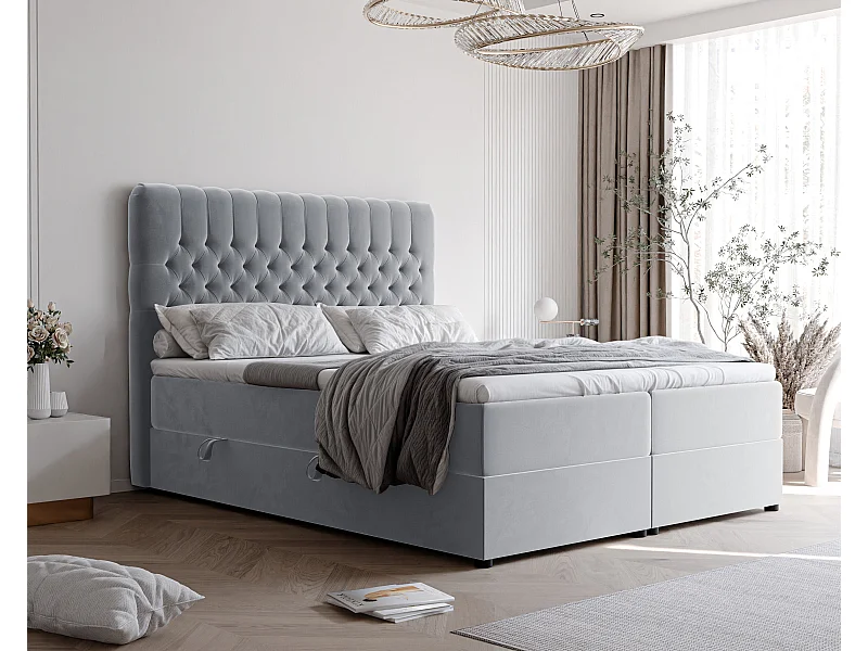 Lit continental rembourré avec matelas, gris - 160x200