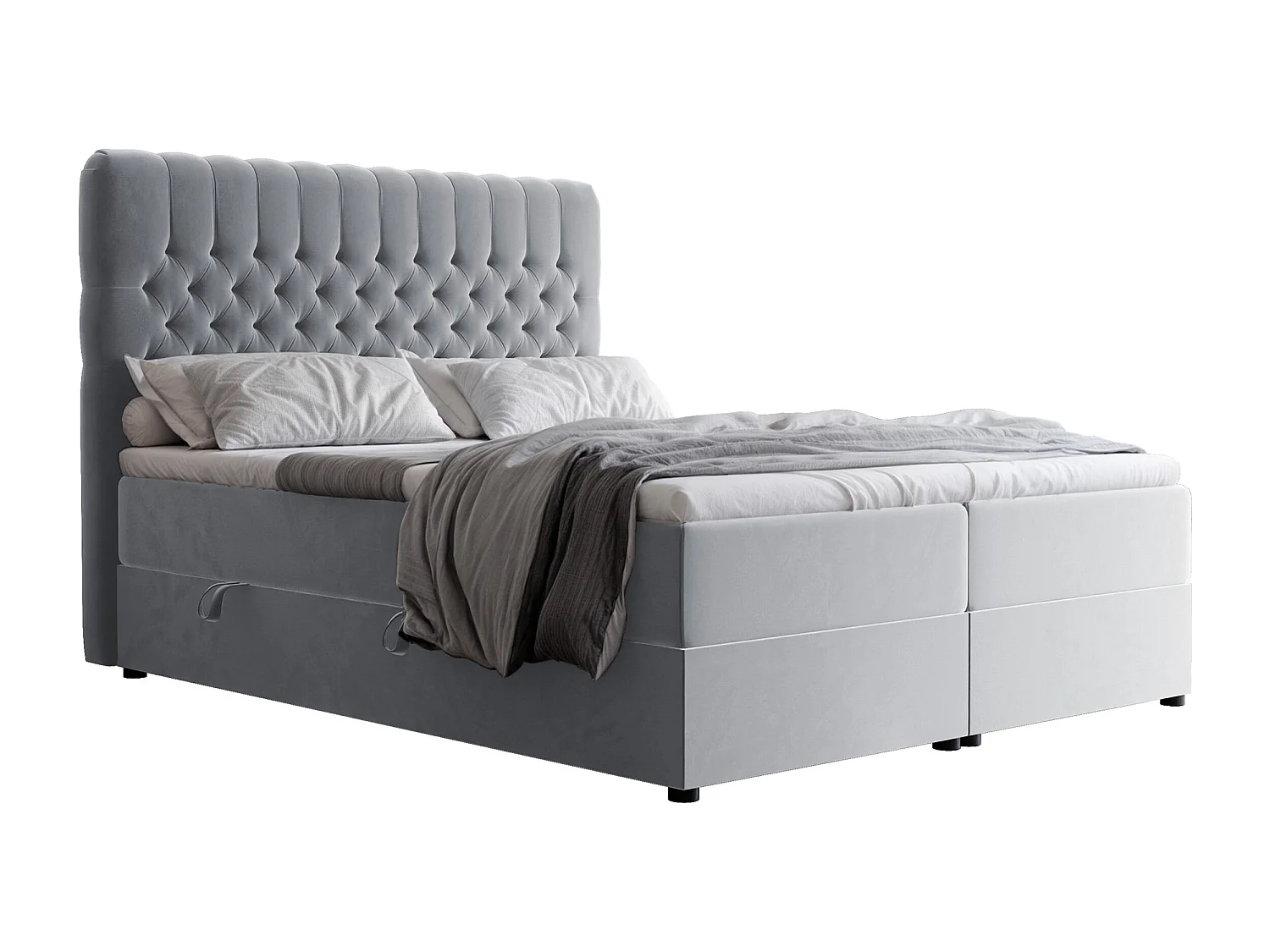 Lit continental rembourré avec matelas, gris - 160x200