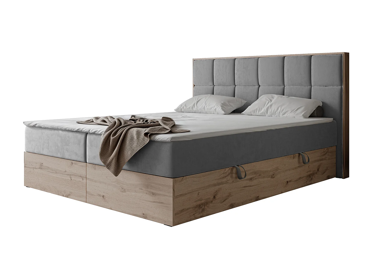 Lit continental rembourré avec surmatelas, gris - 180x200 - LAVIO II