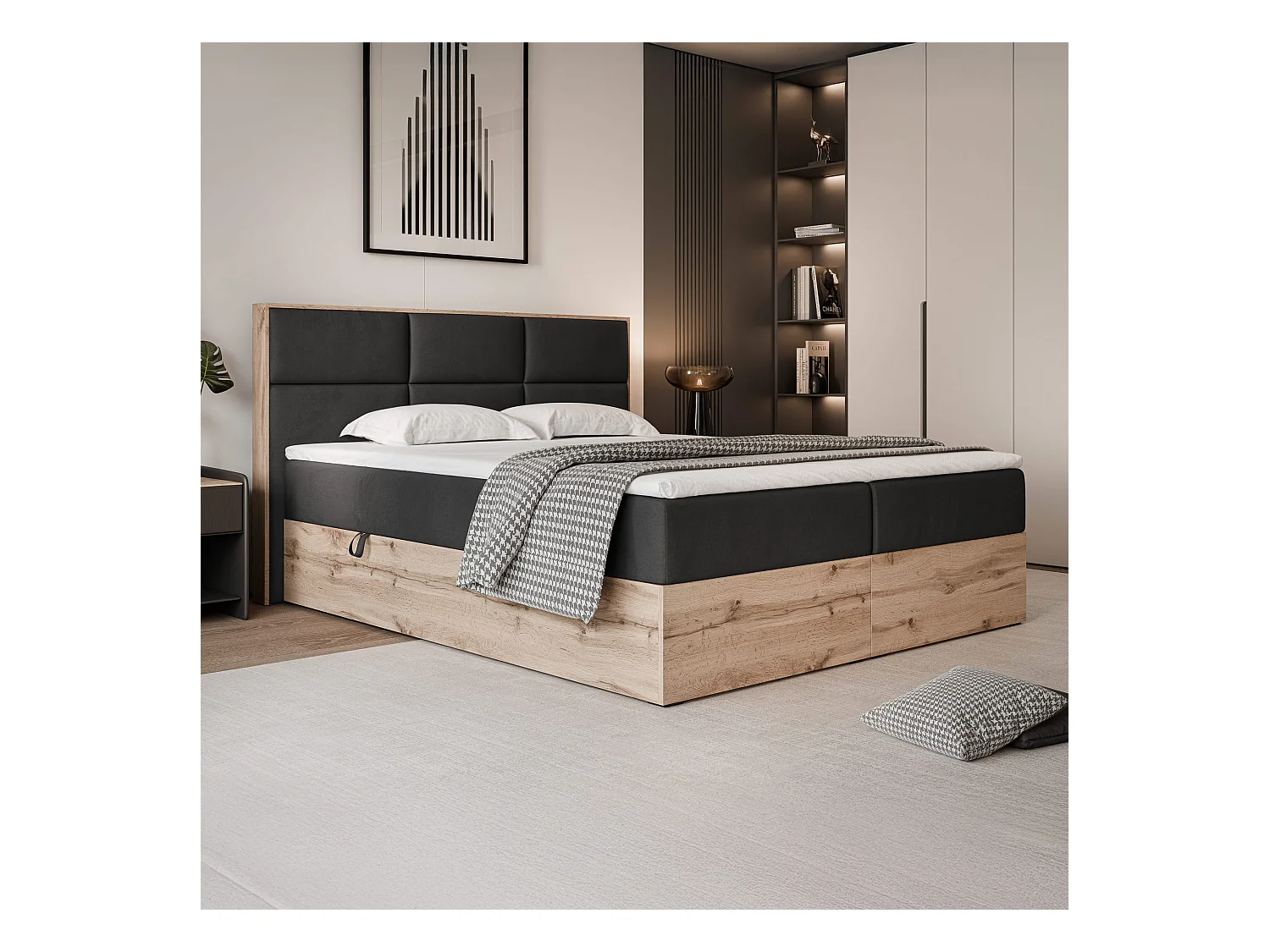 Lit continental rembourré avec surmatelas, noir - 200x200 - LAVIO