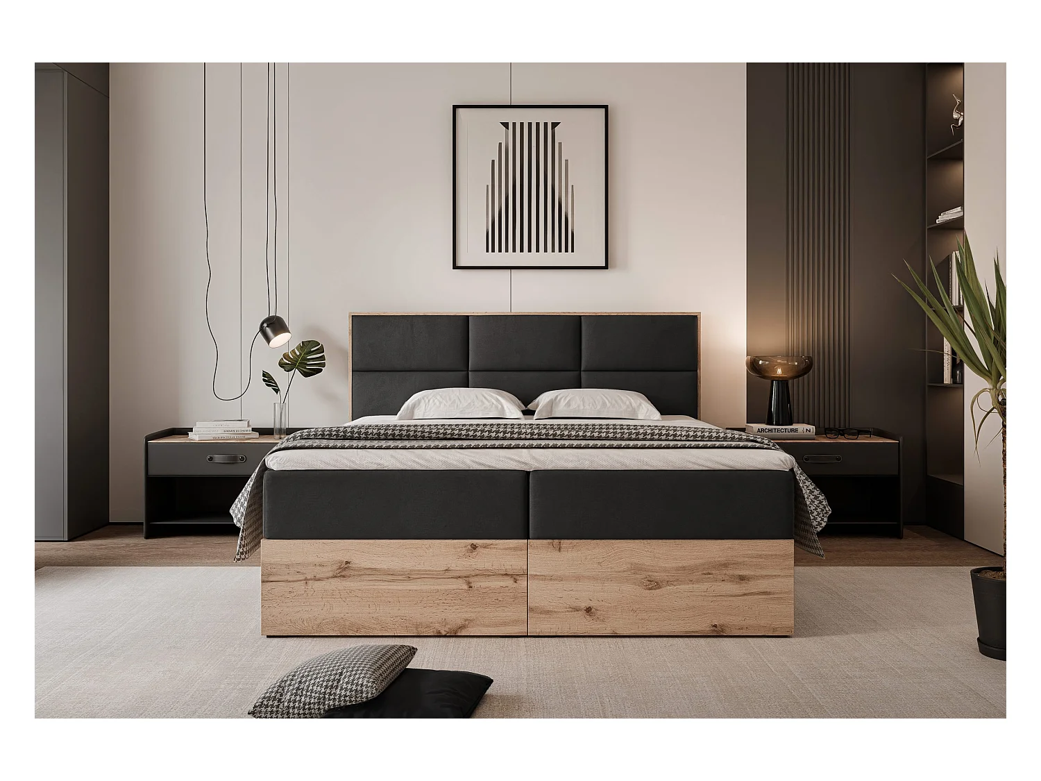 Lit continental rembourré avec surmatelas, noir - 200x200 - LAVIO