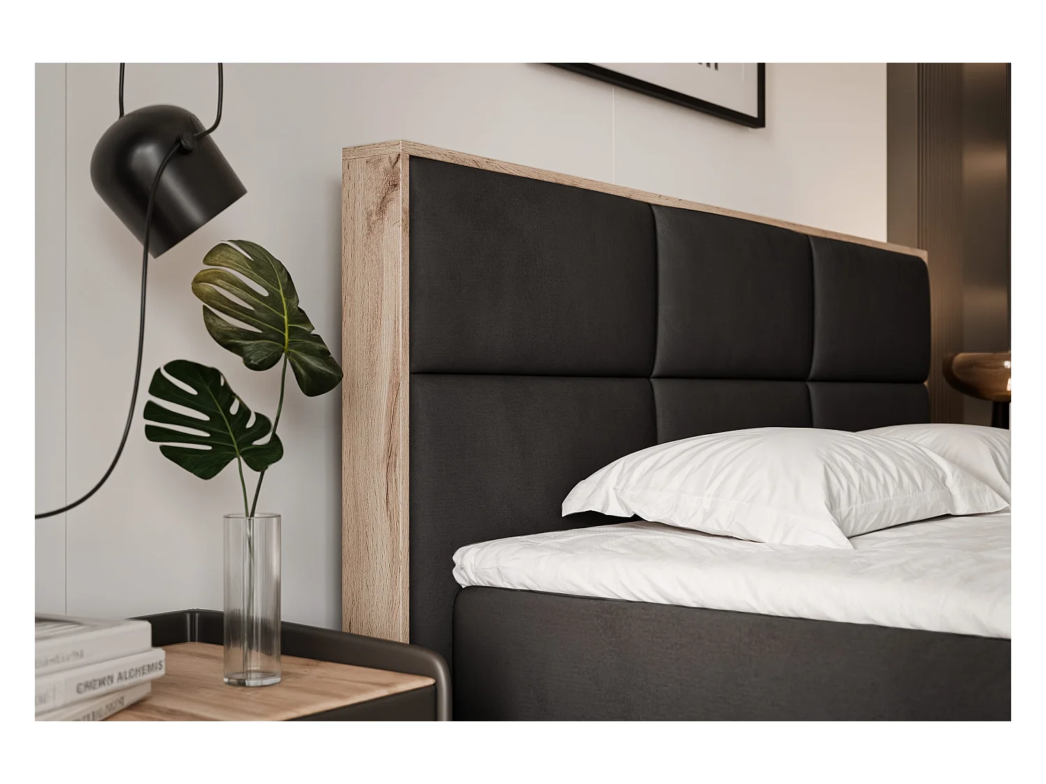 Lit continental rembourré avec surmatelas, noir - 200x200 - LAVIO