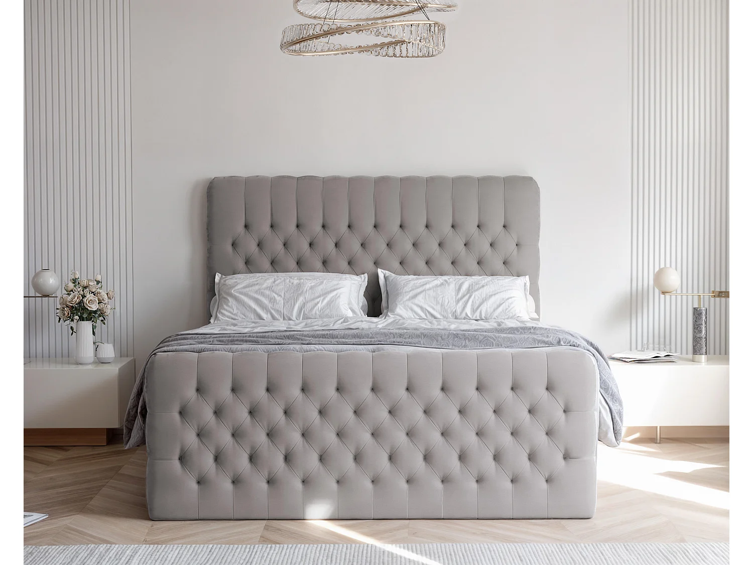 Lit continental rembourré avec matelas, gris - 160x200