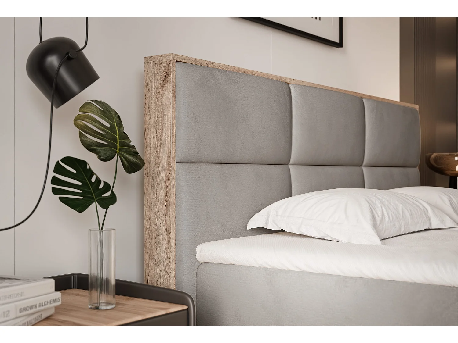 Lit continental rembourré avec surmatelas, gris clair - 160x200 - LAVIO