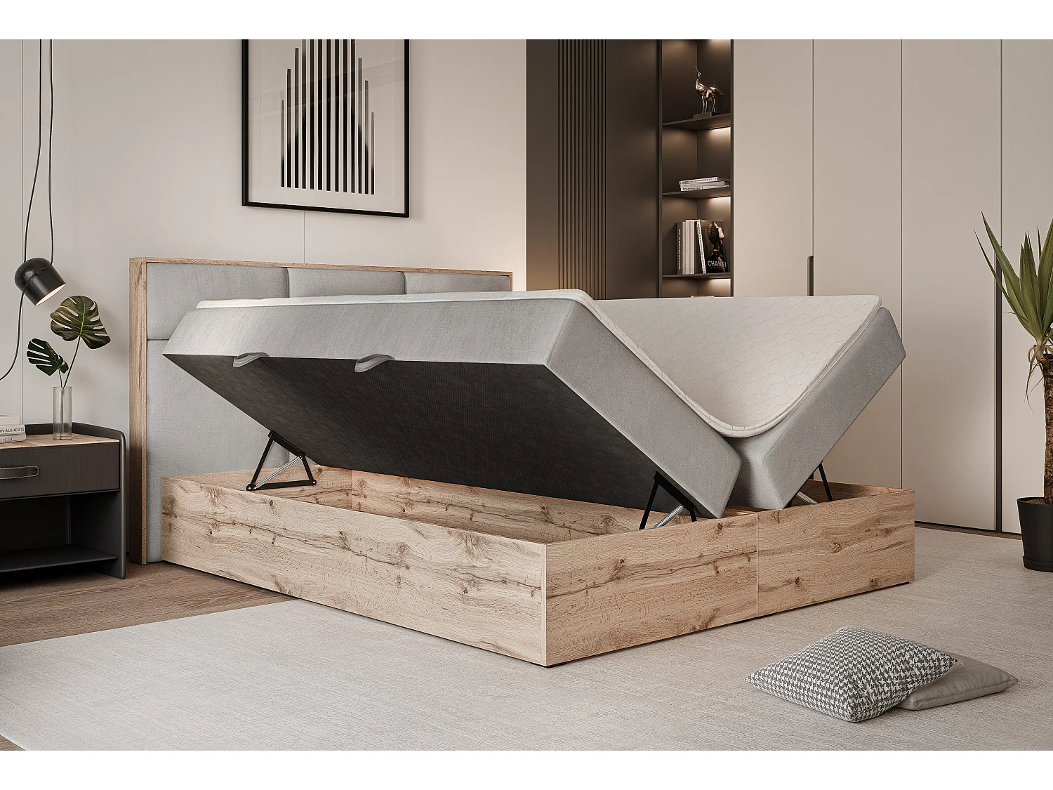 Lit continental rembourré avec surmatelas, gris clair - 160x200 - LAVIO