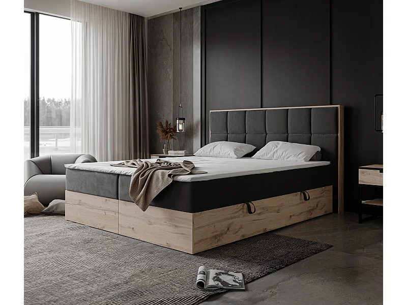 Lit continental rembourré avec surmatelas, gris anthracite - 160x200 - LAVIO II