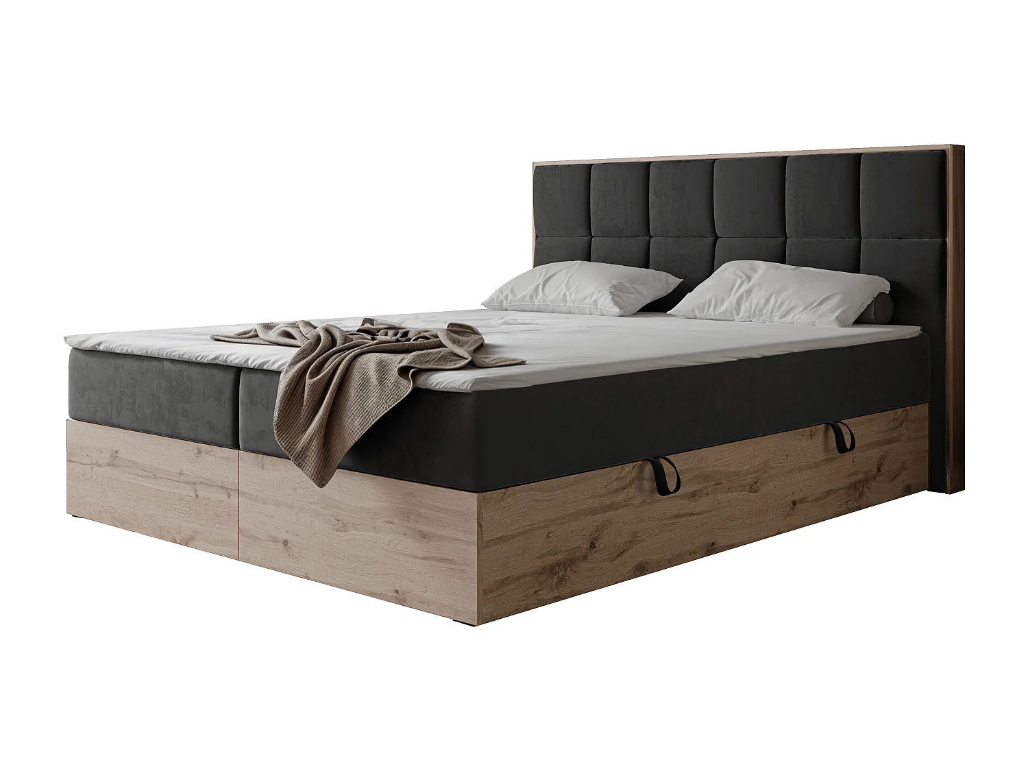 Lit continental rembourré avec surmatelas, gris anthracite - 160x200 - LAVIO II