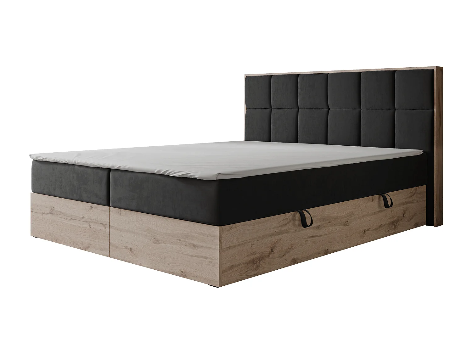 Lit continental rembourré avec surmatelas, noir - 180x200 - LAVIO II