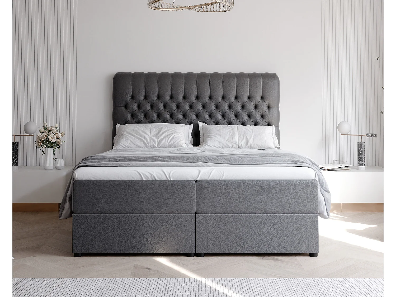 Lit continental rembourré avec matelas, noir  - 200x200