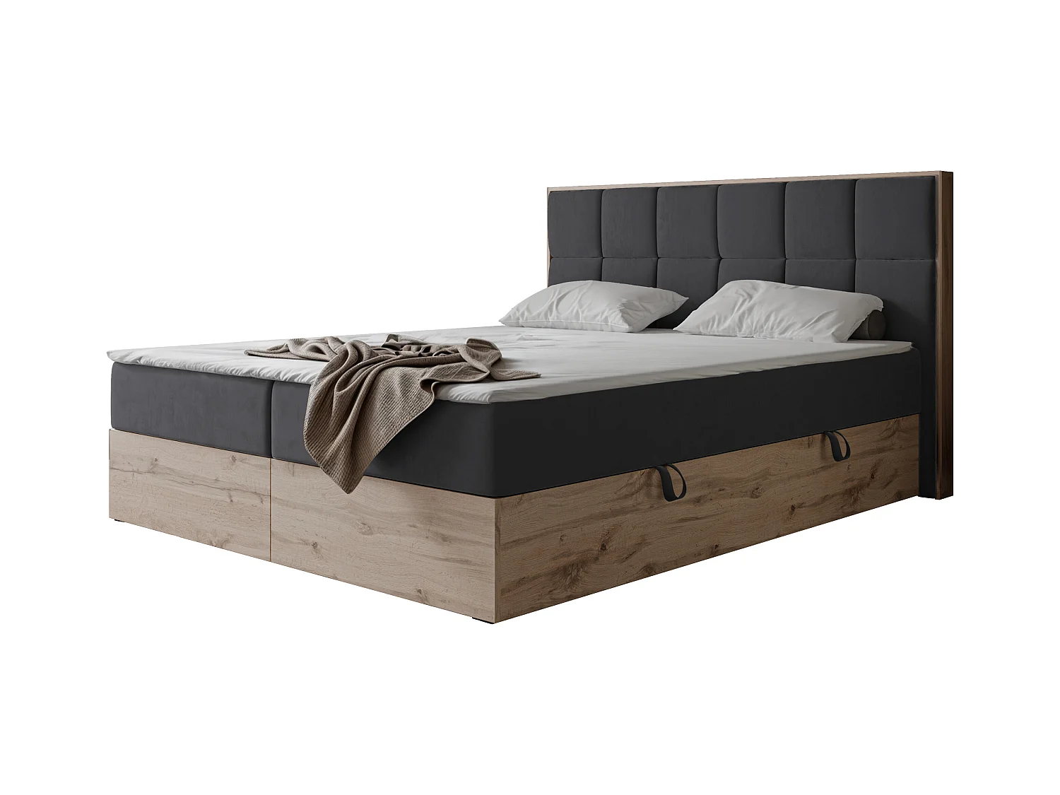 Lit continental rembourré avec surmatelas, gris anthracite - 200x200 - LAVIO II