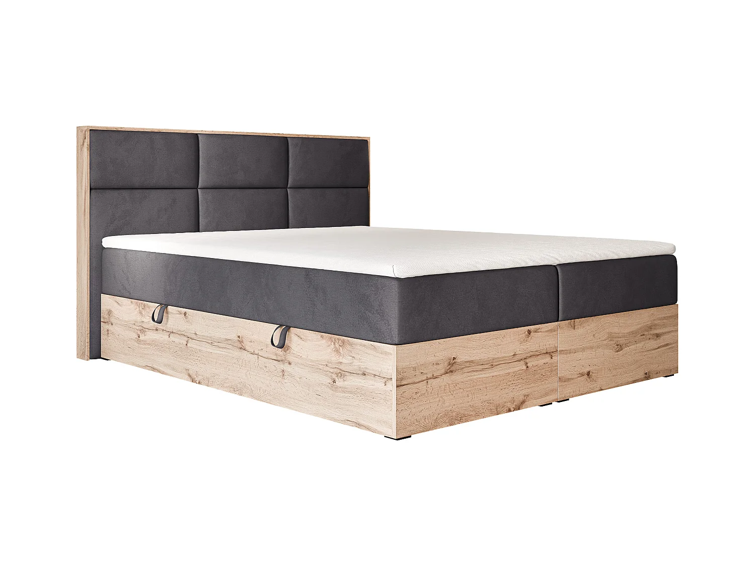 Lit continental rembourré avec surmatelas, gris anthracite - 140x200 - LAVIO