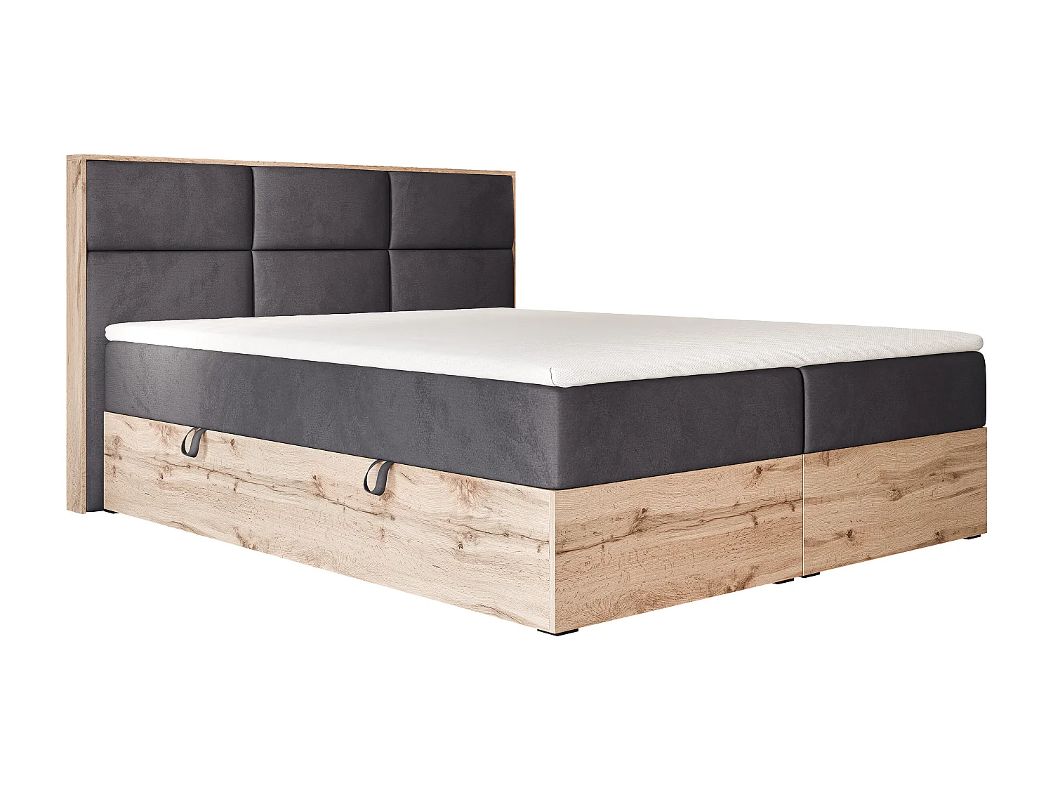 Lit continental rembourré avec surmatelas, gris anthracite - 140x200 - LAVIO