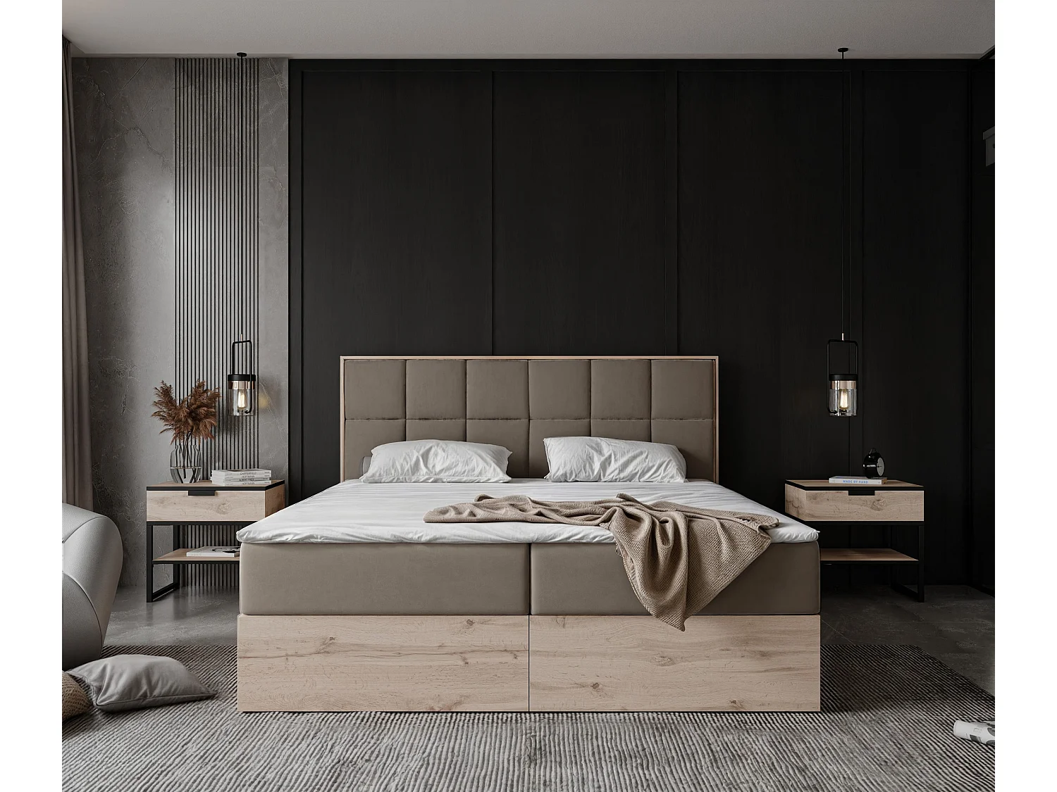 Lit continental rembourré avec surmatelas, marron - 200x200 - LAVIO II