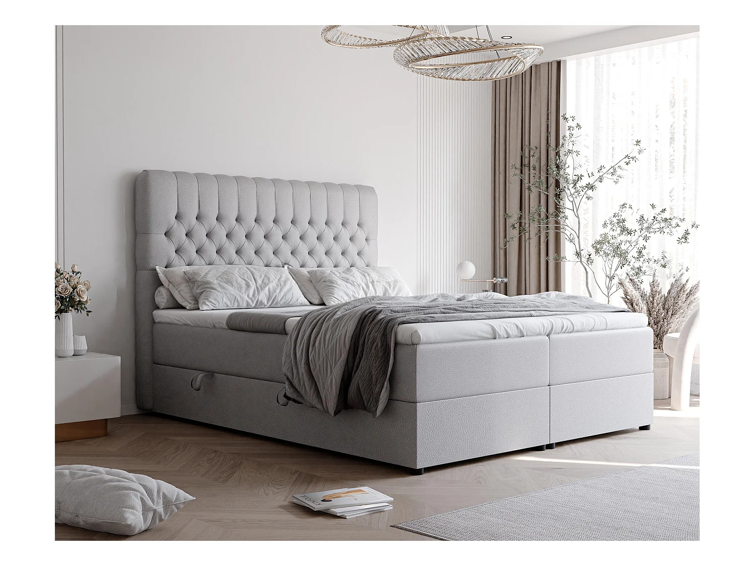 Lit continental rembourré avec matelas, gris  - 160x200