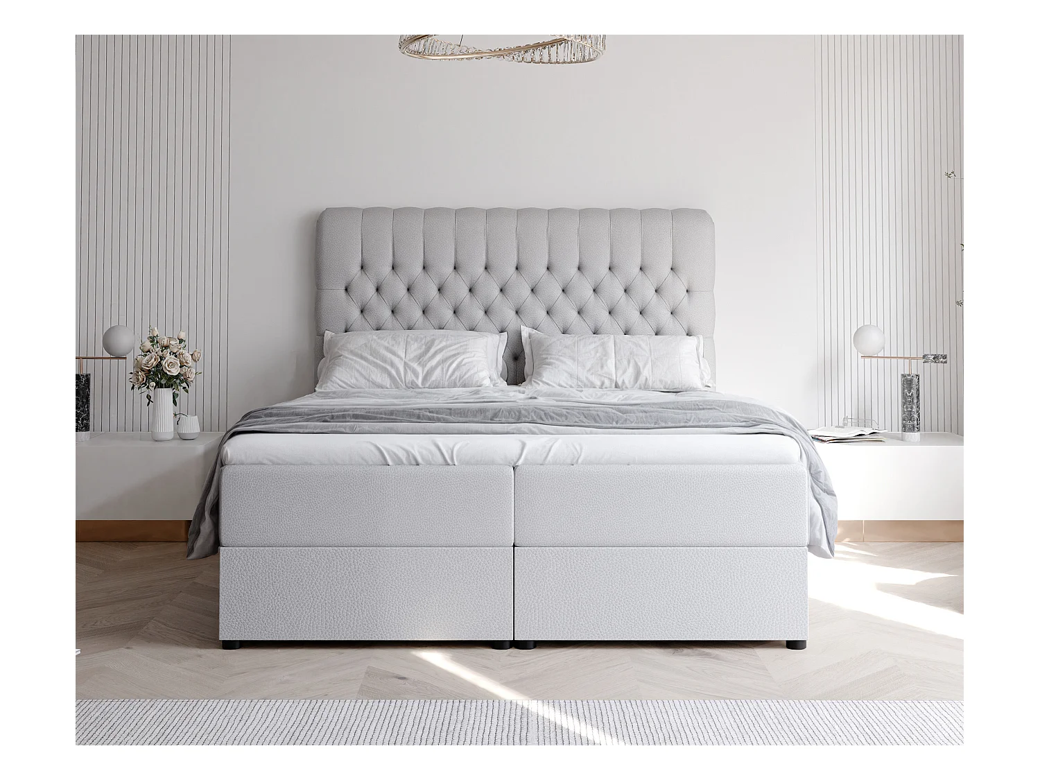 Lit continental rembourré avec matelas, gris  - 160x200