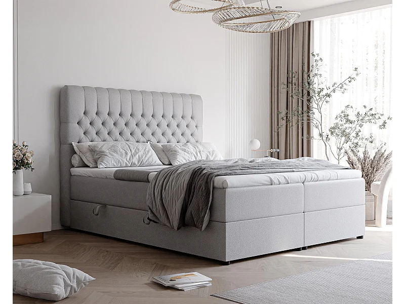 Lit continental rembourré avec matelas, gris  - 160x200