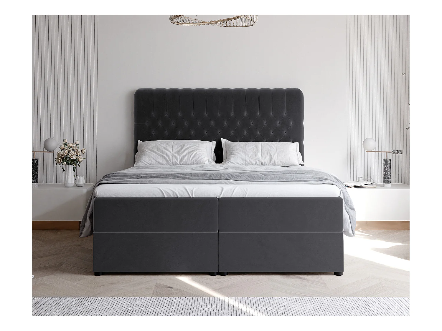 Lit continental rembourré avec matelas, gris anthracite - 200x200