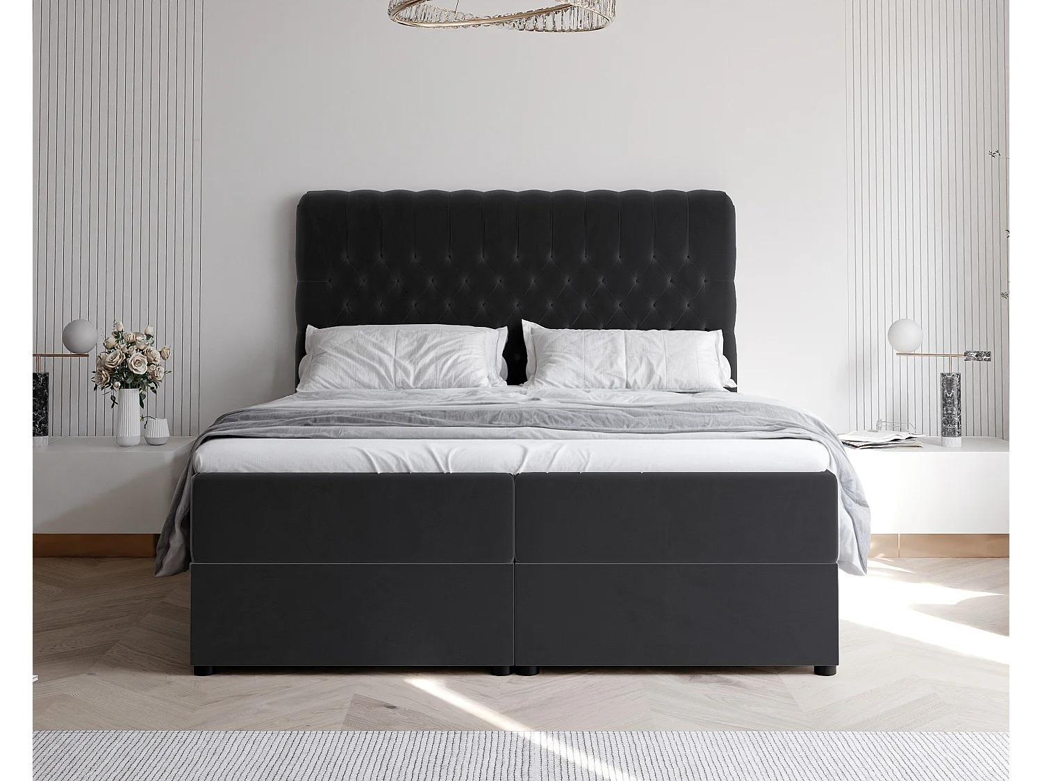 Lit continental rembourré avec matelas, noir - 140x200