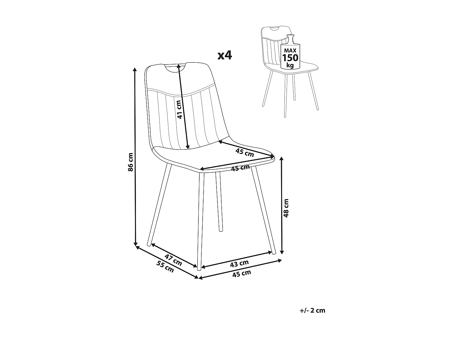 Lot de 4 chaises de salle à manger ARGYLE Velours Vert foncé