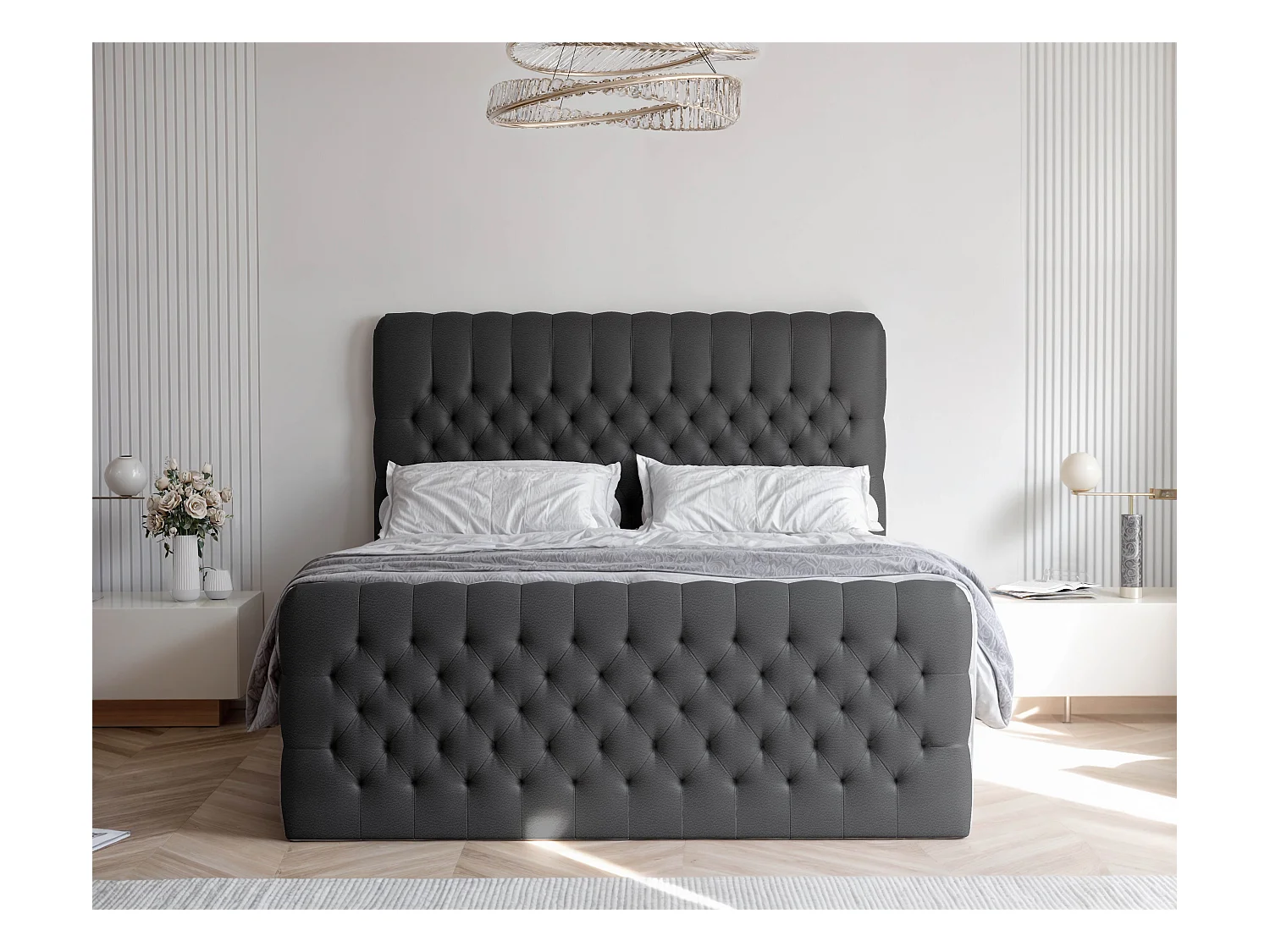 Lit continental rembourré avec matelas, noir  - 120x200