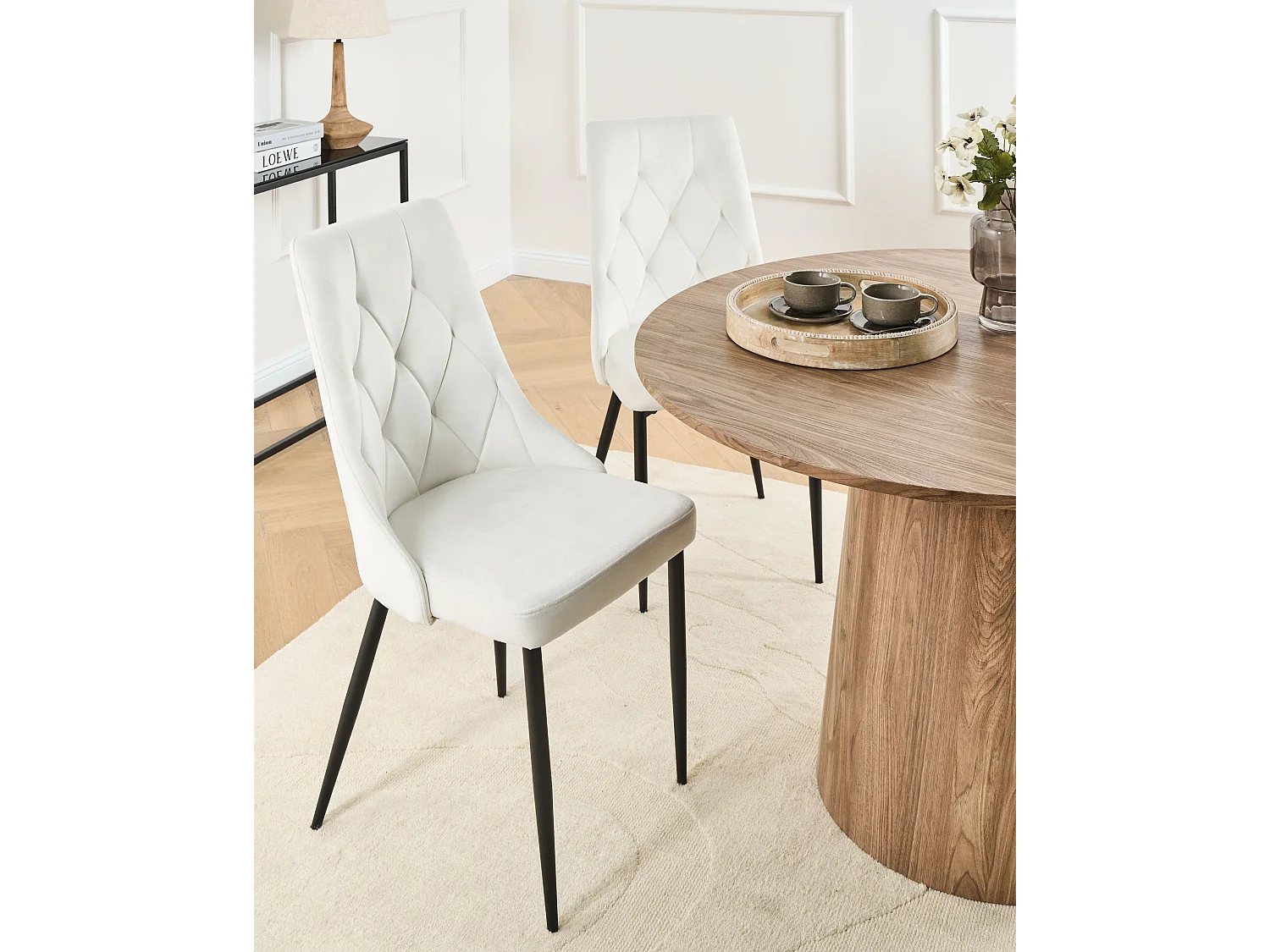 Lot de 2 chaises de salle à manger AVENIR Velours Blanc cassé