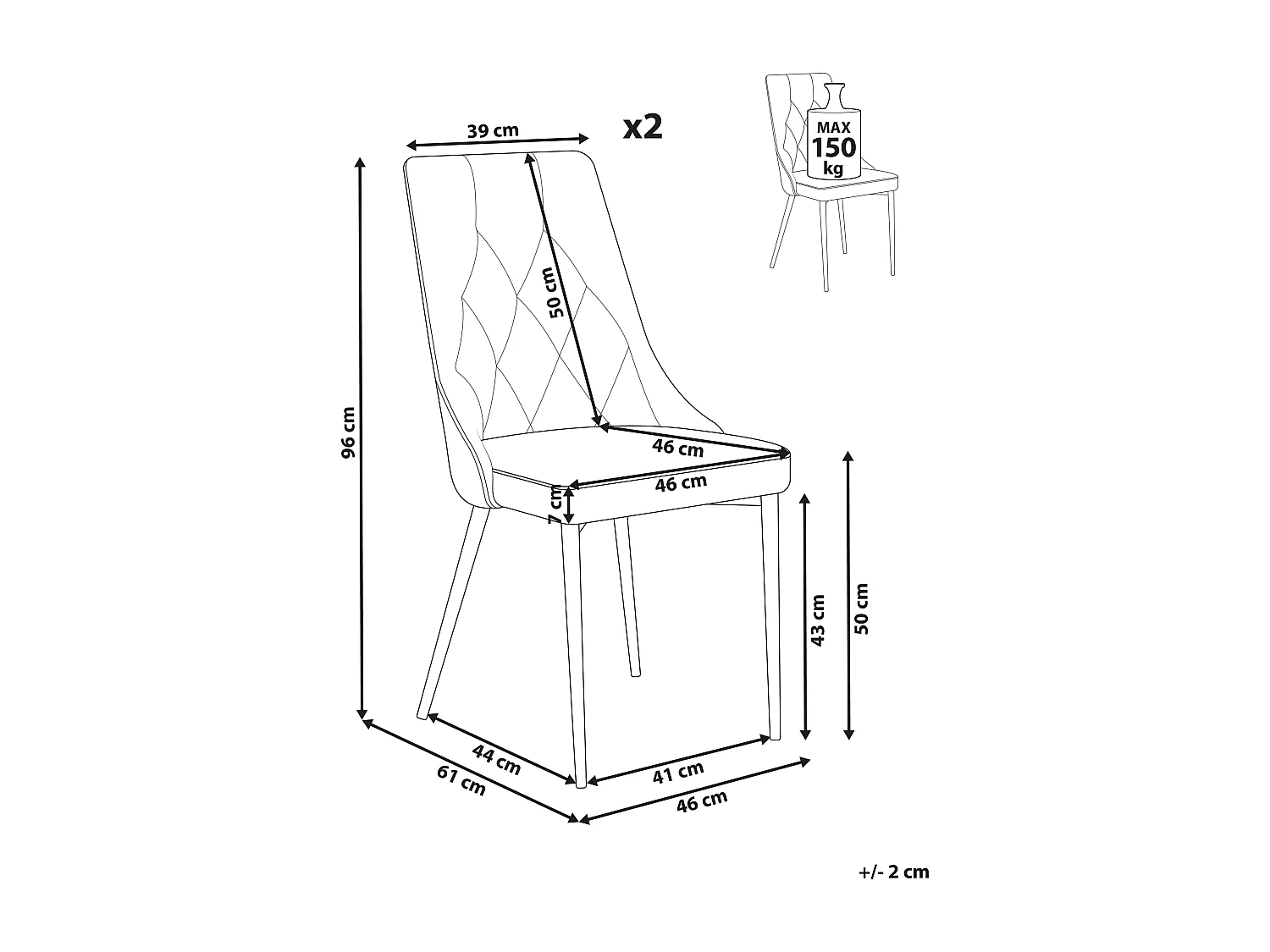 Lot de 2 chaises de salle à manger AVENIR Velours Blanc cassé