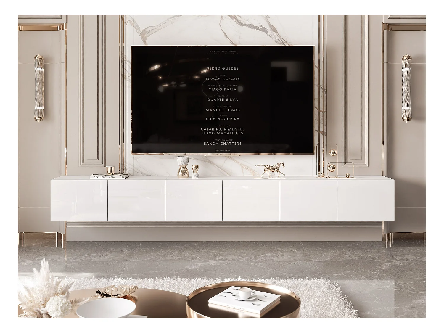 Meuble TV avec LED ANGEL 300 cm blanc brillant