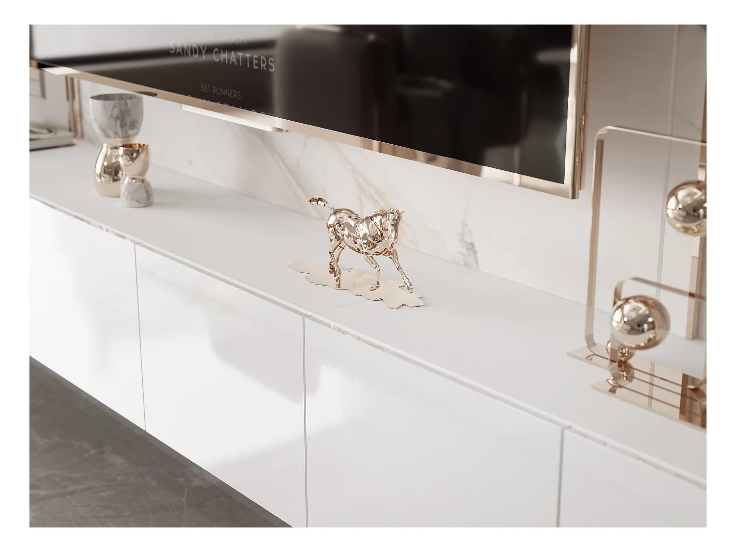 Meuble TV avec LED ANGEL 300 cm blanc brillant