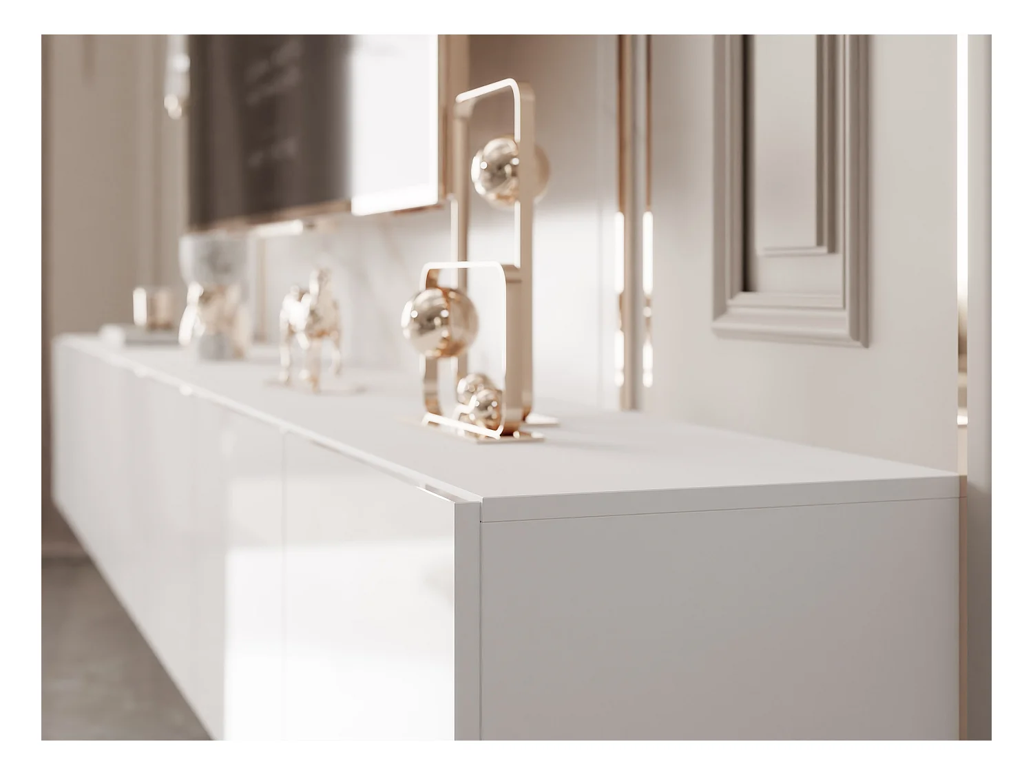 Meuble TV avec LED ANGEL 300 cm blanc brillant