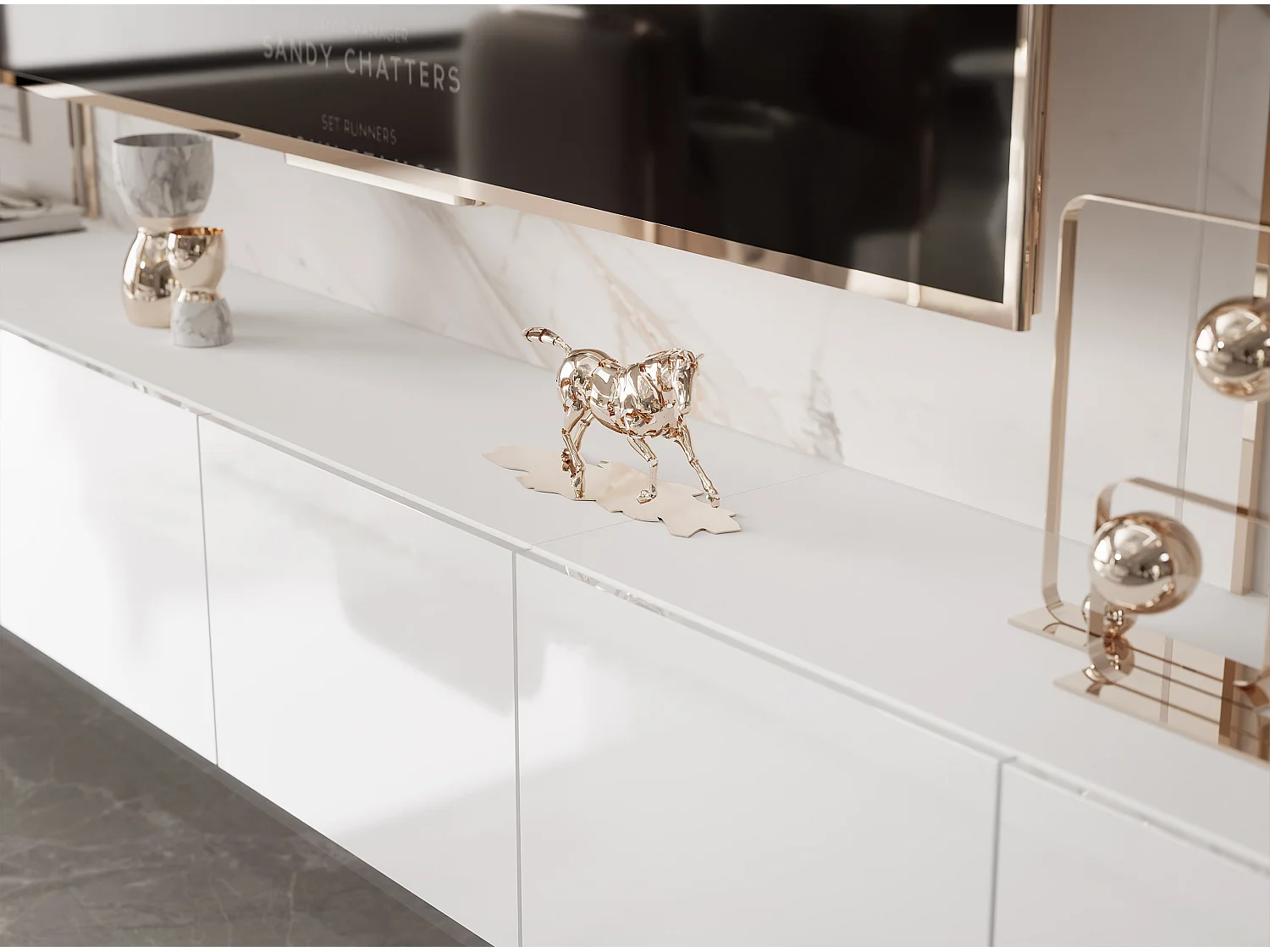 Meuble TV avec LED ANGEL 300 cm blanc brillant