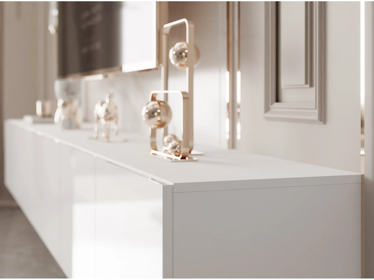 Meuble TV avec LED ANGEL 300 cm blanc brillant