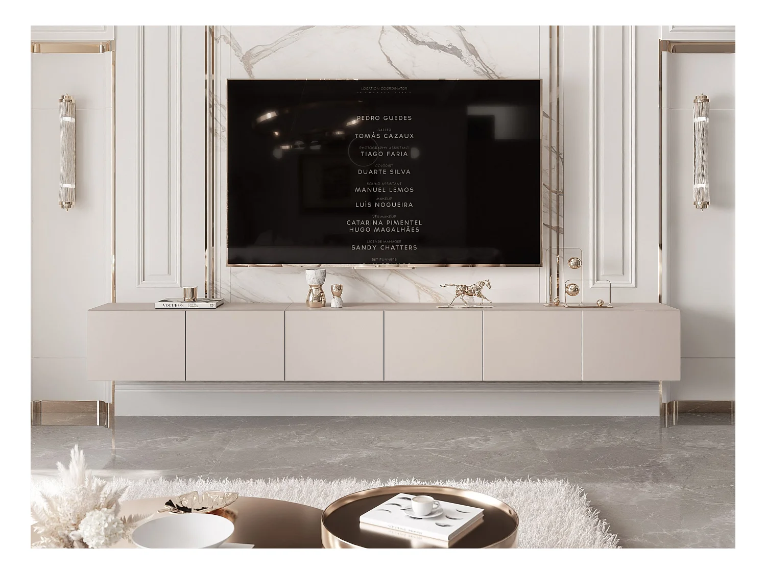 Meuble TV avec LED ANGEL 300 cm cachemire