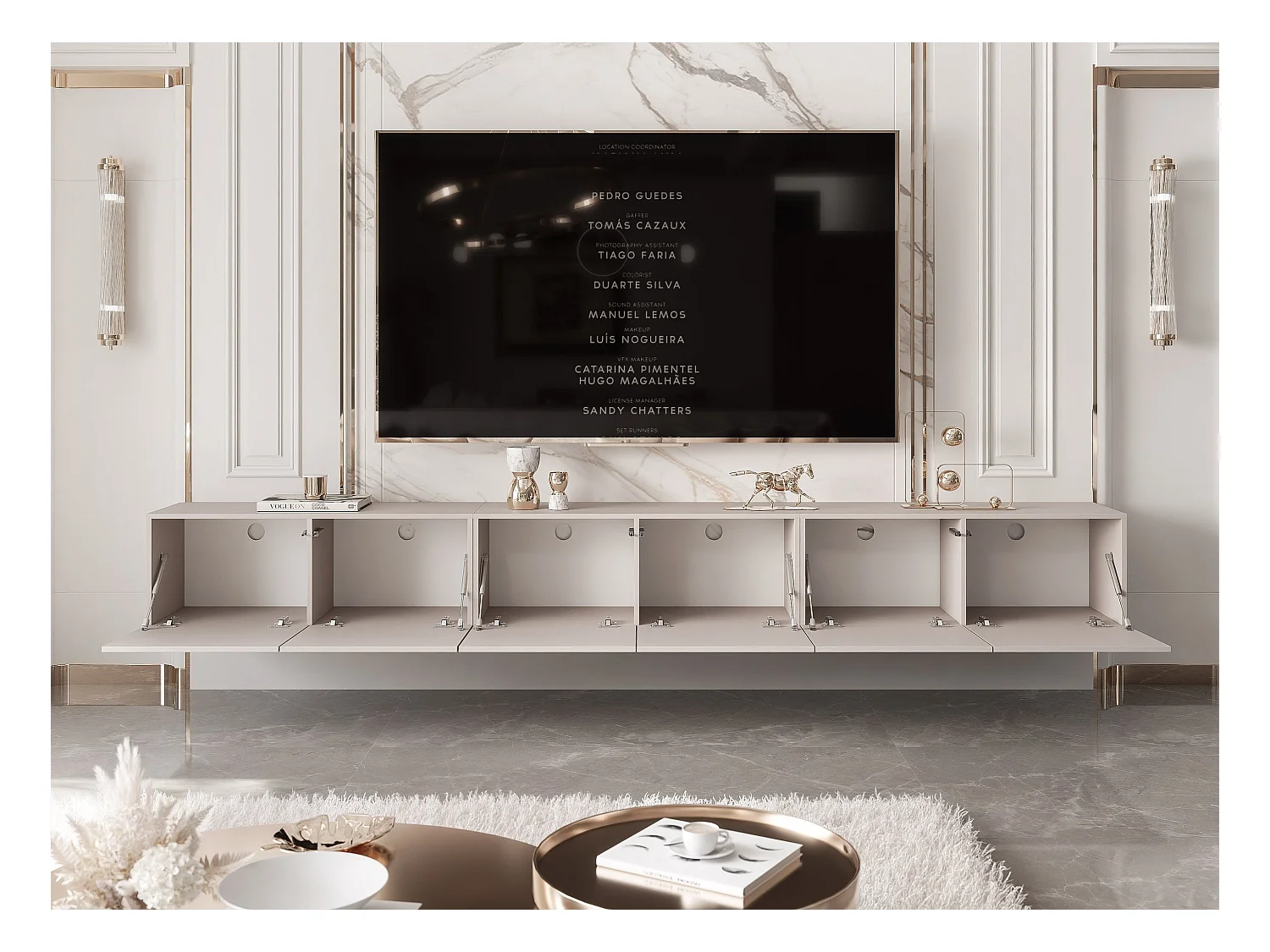 Meuble TV avec LED ANGEL 300 cm cachemire