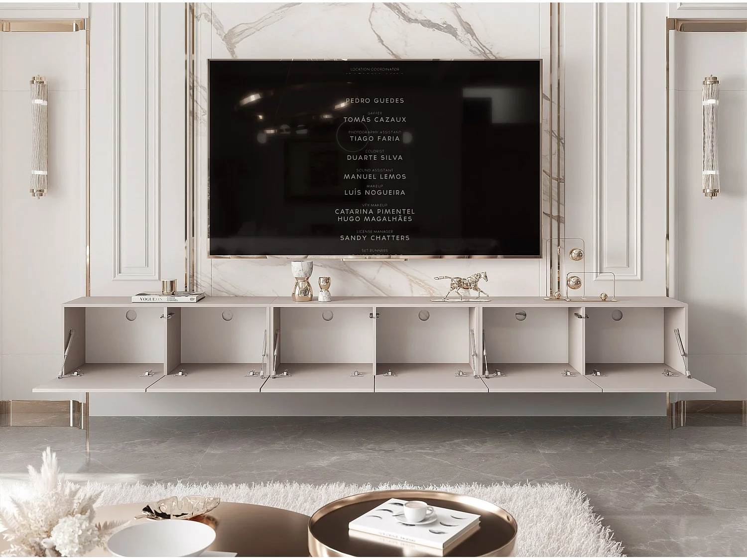 Meuble TV avec LED ANGEL 300 cm cachemire