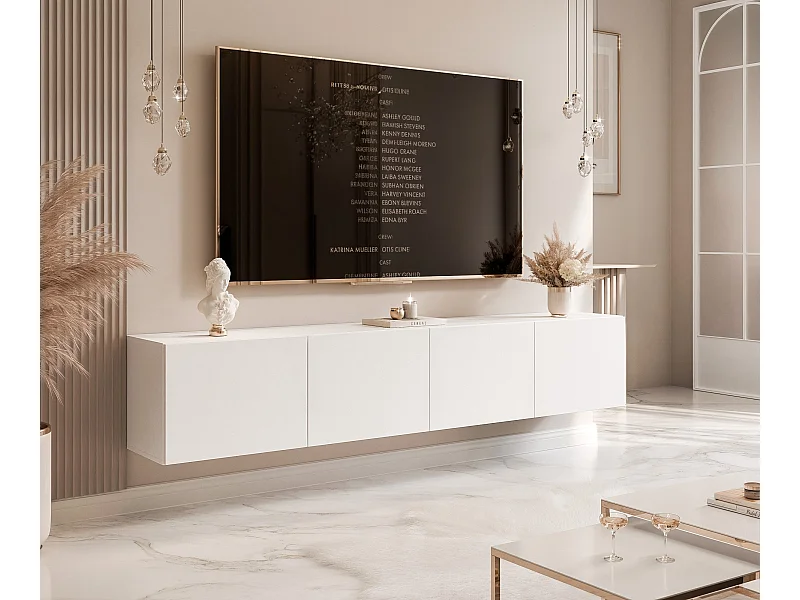 Meuble TV avec LED ANGEL 200 cm blanc mat