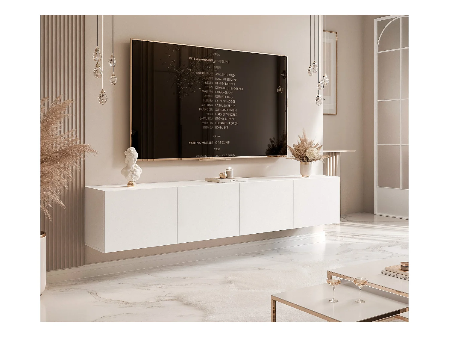 Meuble TV avec LED ANGEL 200 cm blanc mat