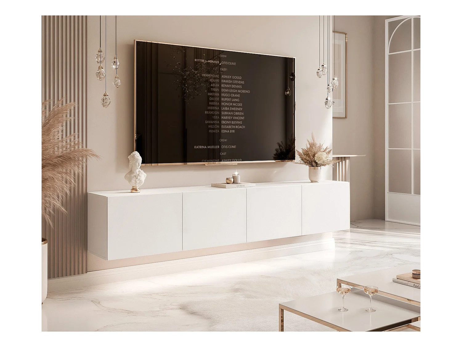 Meuble TV avec LED ANGEL 200 cm blanc mat