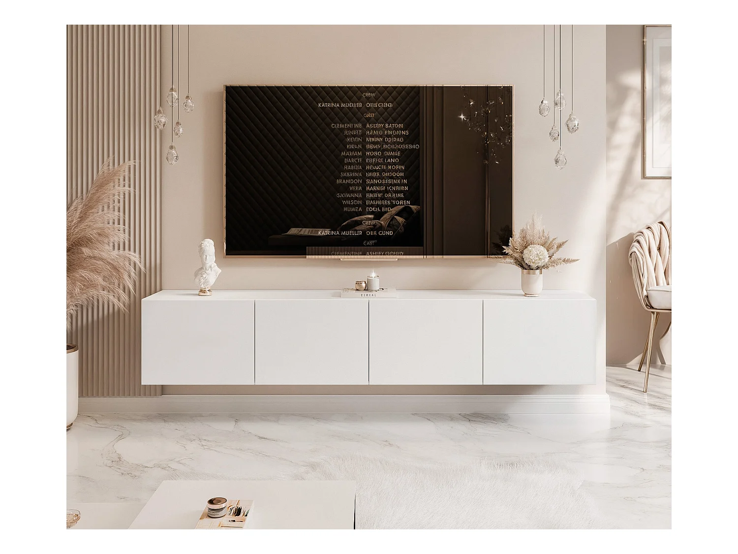 Meuble TV avec LED ANGEL 200 cm blanc mat