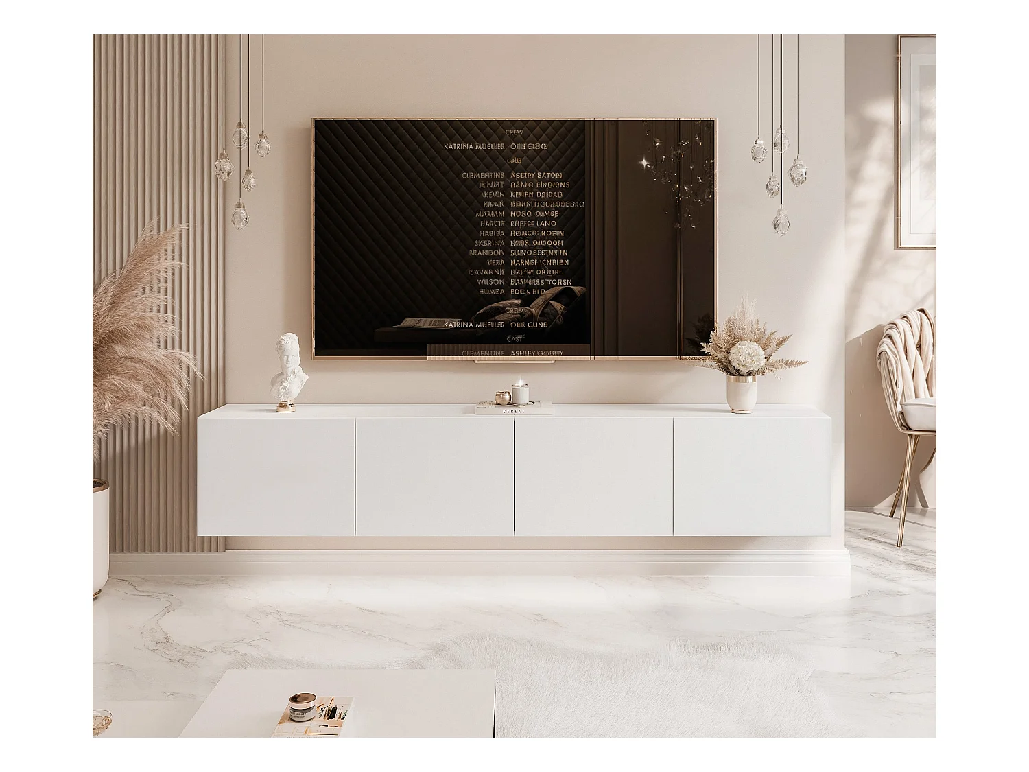 Meuble TV avec LED ANGEL 200 cm blanc mat